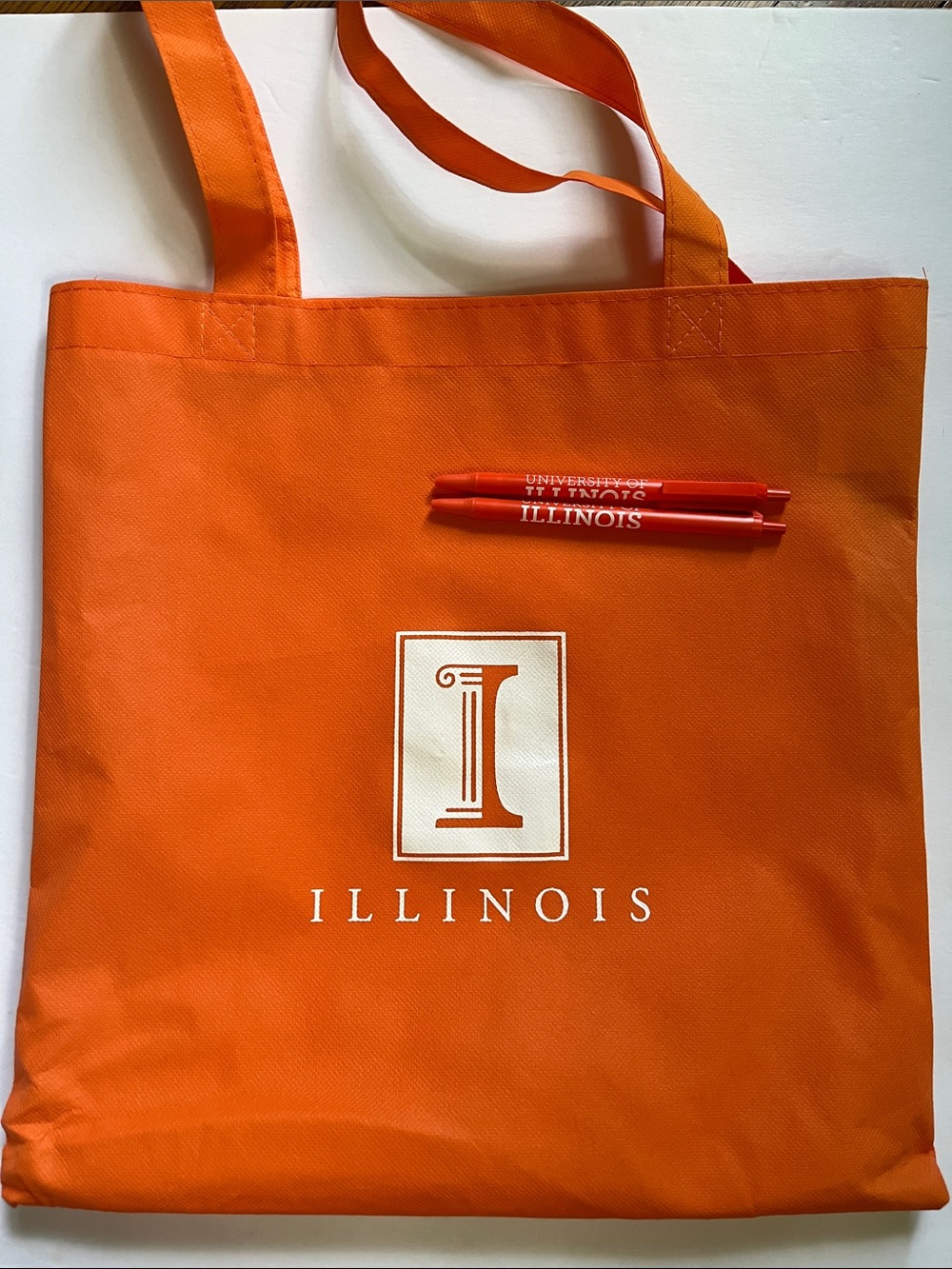 University of Illinois Orange Tote Bag 2 Pens Reusable Shoulder Bag NWOT